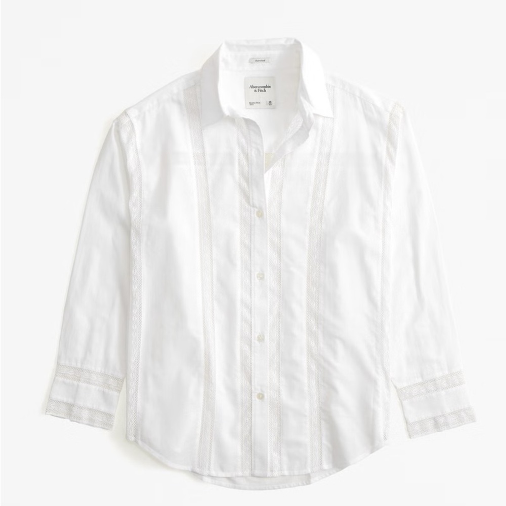 NWT Abercrombie Oversized Lace-Trim Button-Up Shirt